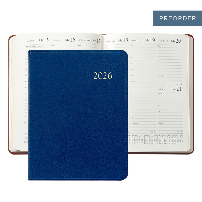 2026 Desk Diary Royal Blue Goatskin Leather