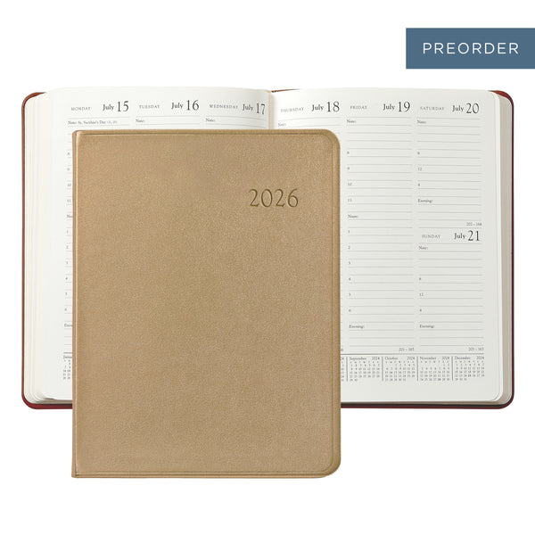 2026 Desk Diary White Gold Goatskin Leather