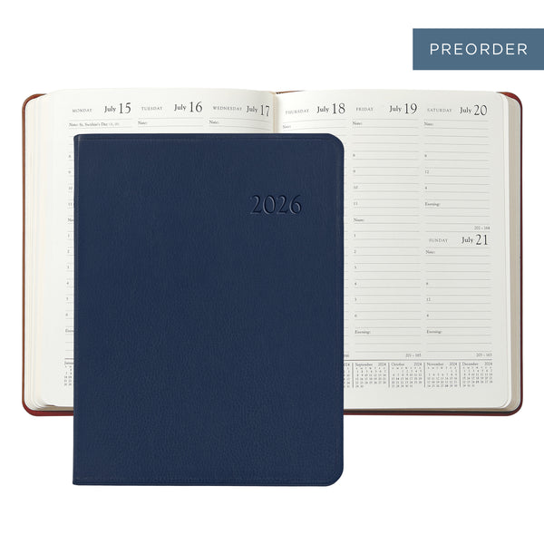 2026 Desk Diary Navy Blue Traditional Leather