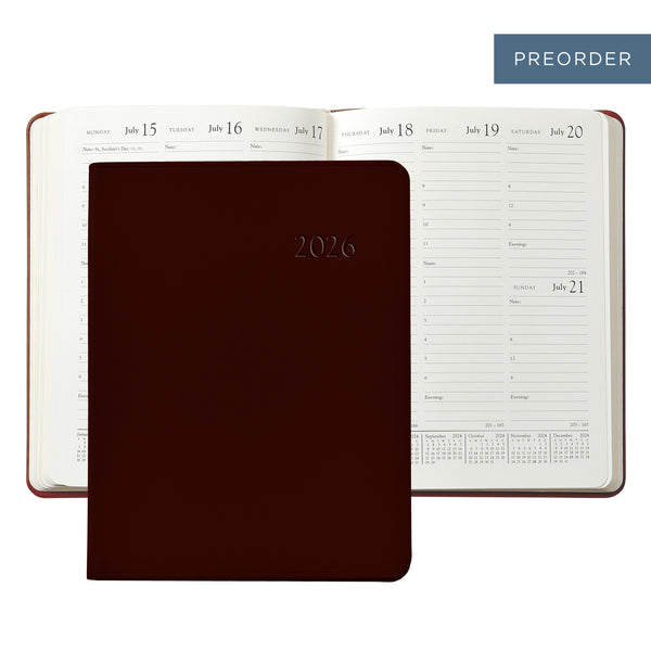 2026 Desk Diary Bordeaux Traditional Leather