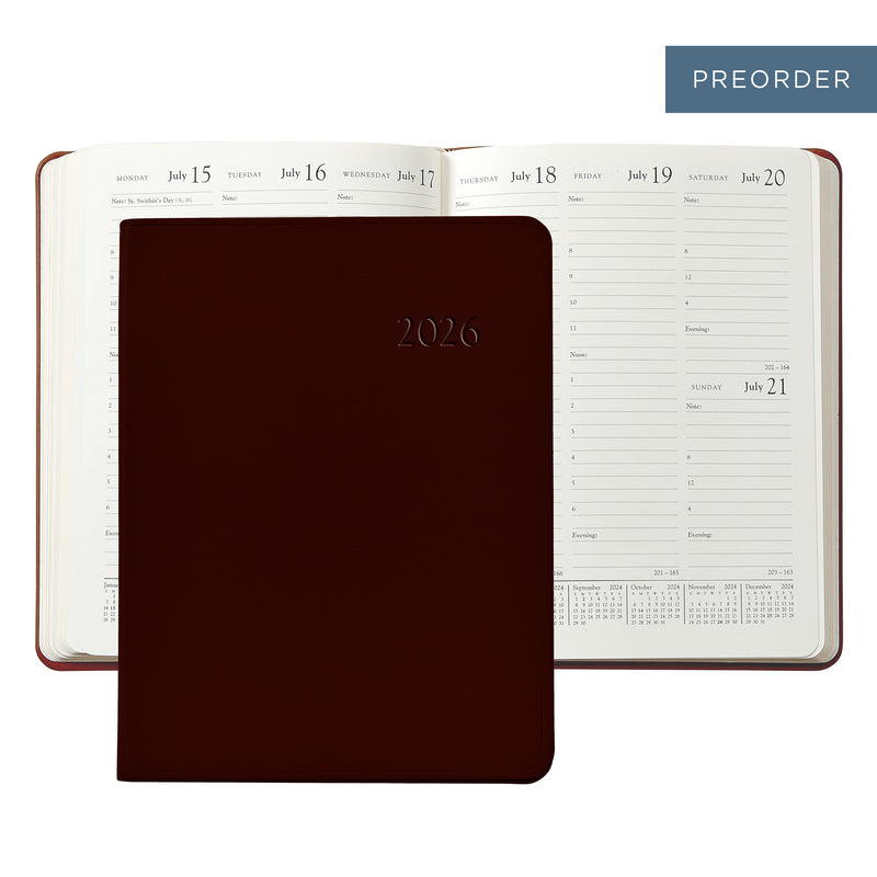 2026 Desk Diary Bordeaux Traditional Leather
