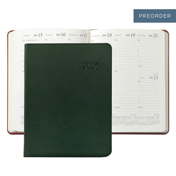 2026 Desk Diary Green Traditional Leather