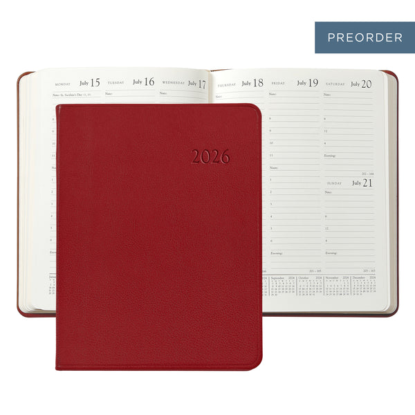 2026 Desk Diary Red Traditional Leather