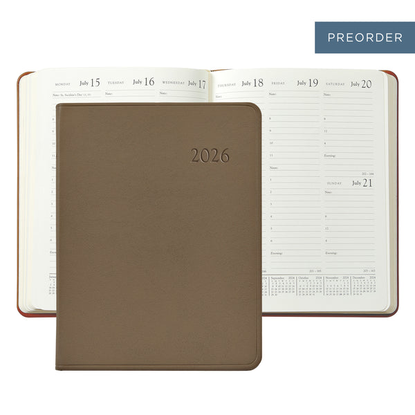 2026 Desk Diary Taupe Traditional Leather