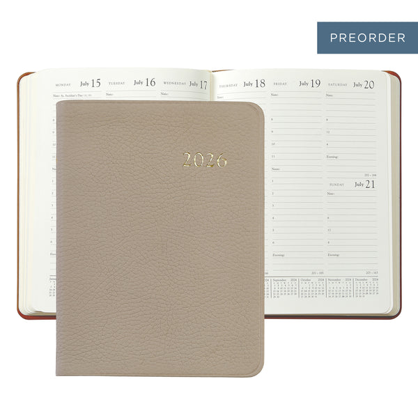 2026 Desk Diary Pebble Beachwood Leather