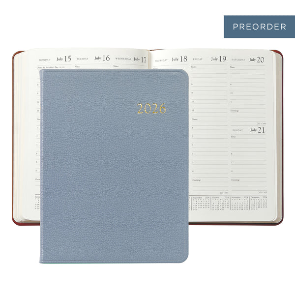 2026 Desk Diary Pebble Slate Blue Leather