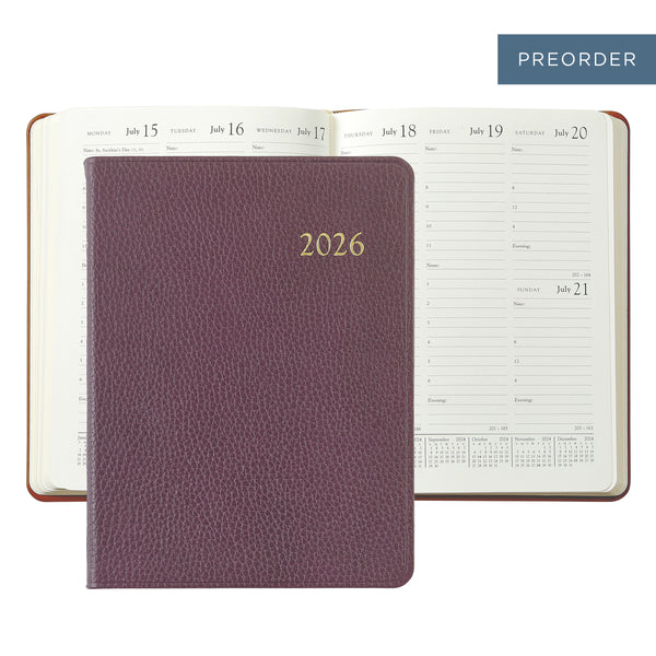 2026 Desk Diary Pebble Wine Leather