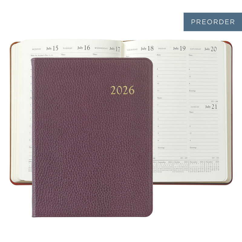 2026 Desk Diary Pebble Wine Leather