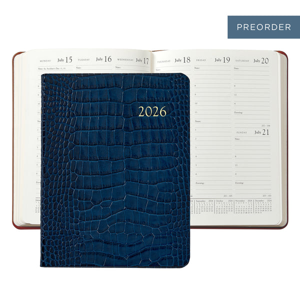 2026 Desk Diary Embossed Crocodile Sapphire Blue Leather