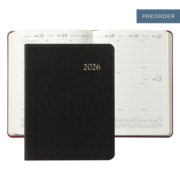 2026 Desk Diary Black Goatskin Leather
