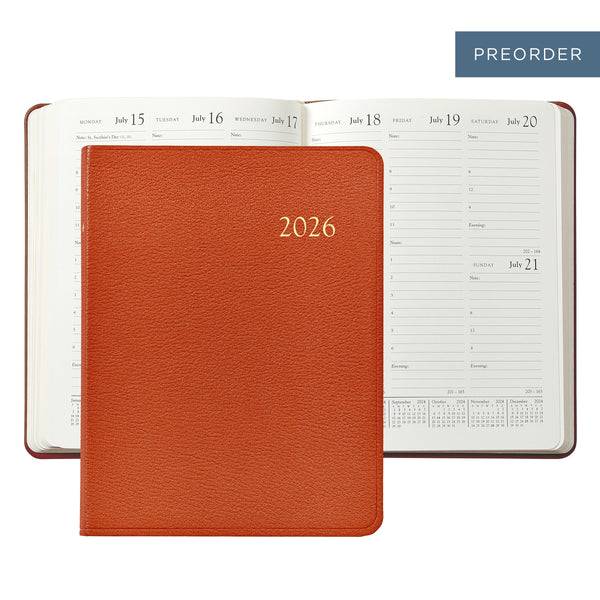 2026 Desk Diary Orange Goatskin Leather