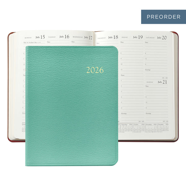 2026 Desk Diary Robin's Egg Blue Goatskin Leather
