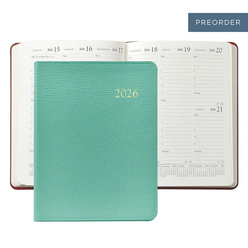 2026 Desk Diary Robin's Egg Blue Goatskin Leather