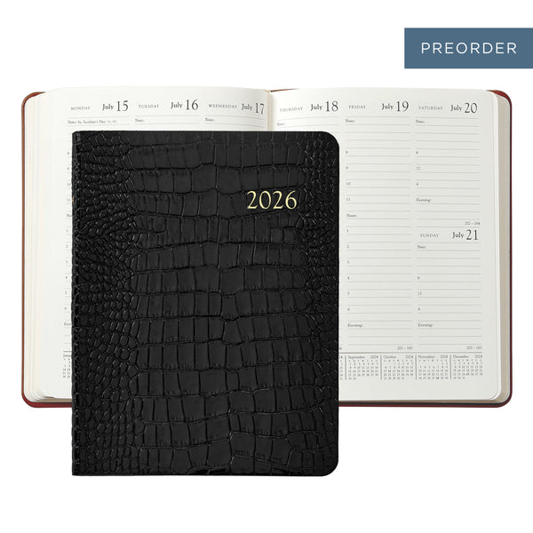 2026 Desk Diary Embossed Crocodile Black Leather