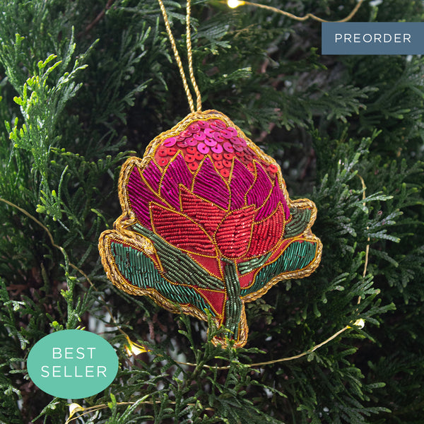 WARATAH SEQUIN CHRISTMAS TREE DECORATION