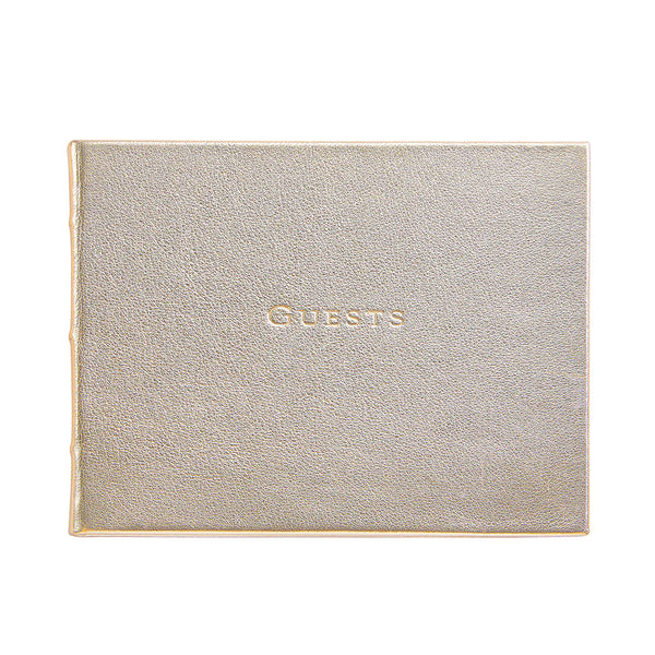 Guest Book White Gold Metallic Leather