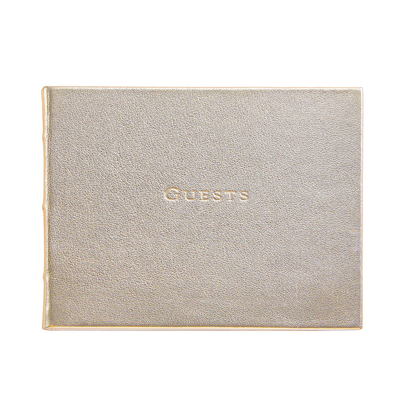 Guest Book White Gold Metallic Leather