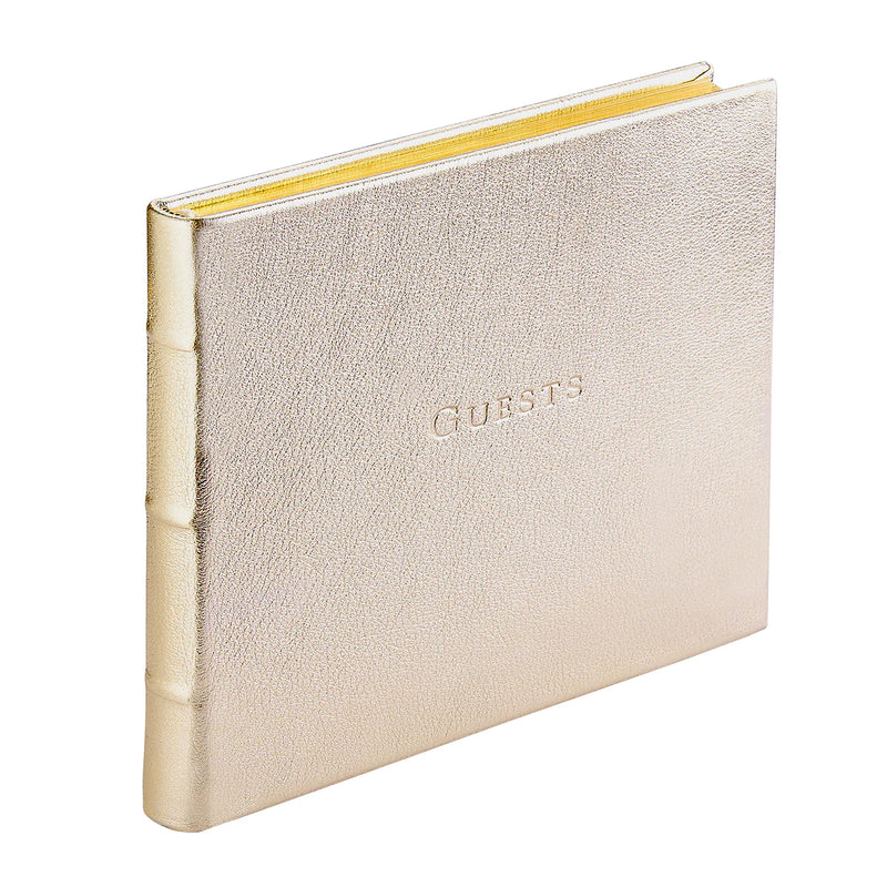 Guest Book White Gold Metallic Leather