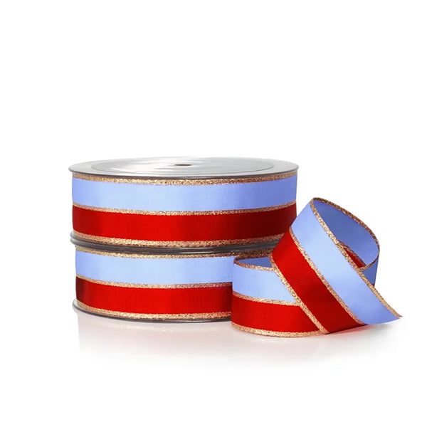 Nutcracker Ribbon Two Tone Roll French Blue & Poppy Red 25mm x 25m