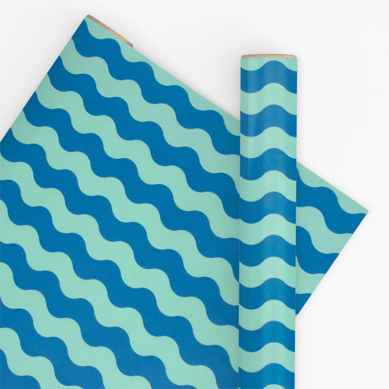 Wrapping Paper Roll - Waves Aqua & Blue 10m – Papier d'Amour
