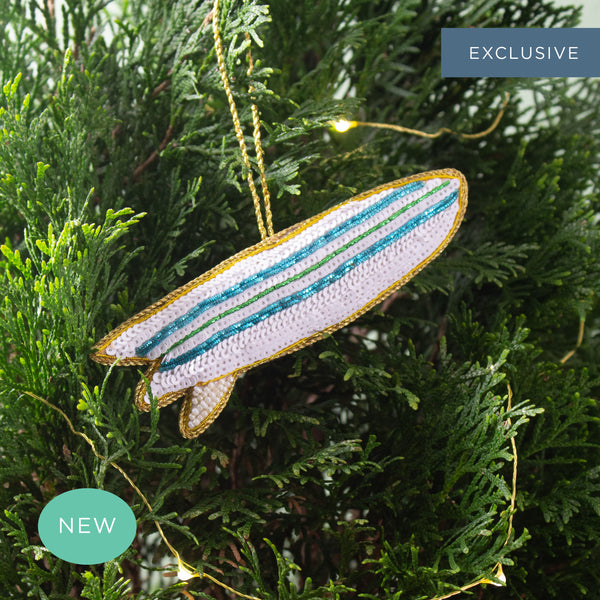 Aussie Surfboard Sequin Christmas Tree Decoration