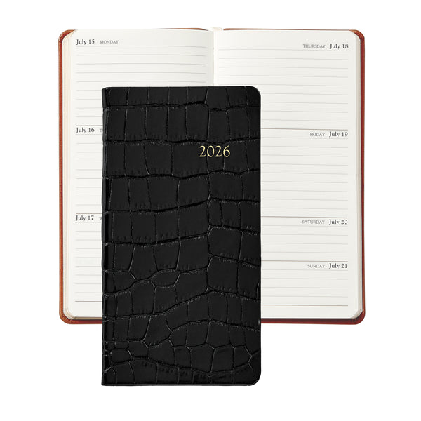 2026 Pocket Diary Black Embossed Crocodile Leather