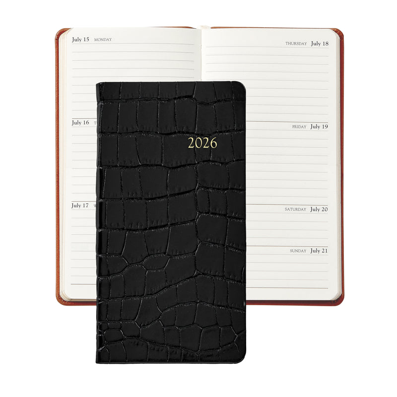 2026 Pocket Diary Black Embossed Crocodile Leather