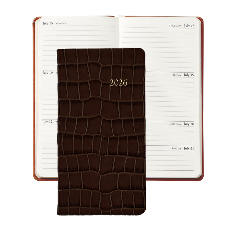 2026 Pocket Diary Brown Embossed Crocodile Leather