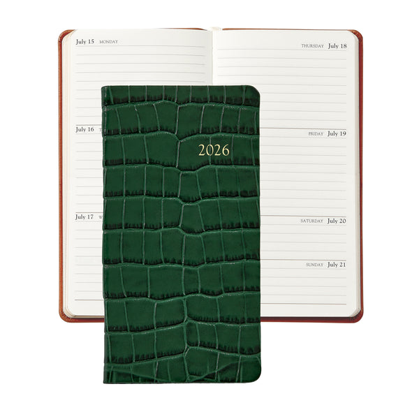 2026 Pocket Diary Emerald Green Embossed Crocodile Leather
