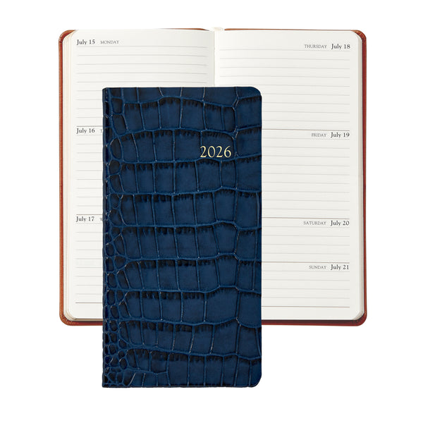 2026 Pocket Diary Sapphire Blue Embossed Crocodile Leather