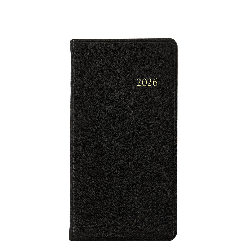 2026 Pocket Diary Black Goatskin Leather