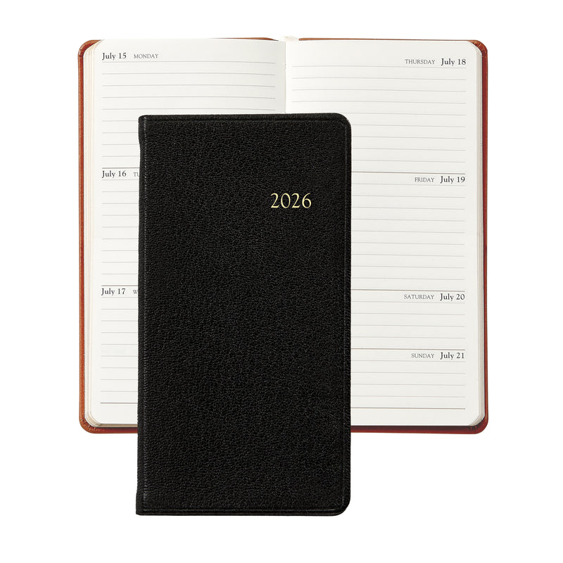 2026 Pocket Diary Black Goatskin Leather