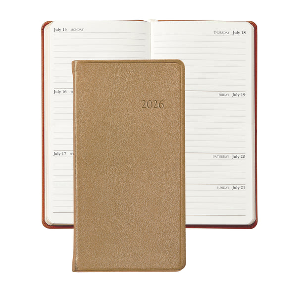 2026 Pocket Diary White Gold Goatskin Leather