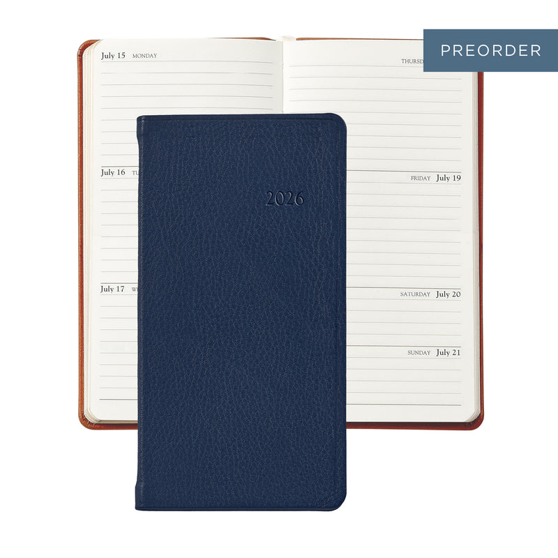 2026 Pocket Diary Navy Blue Traditional Leather