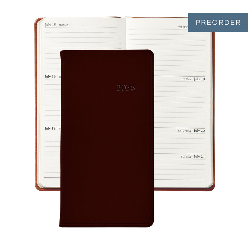 2026 Pocket Diary Bordeaux Traditional Leather