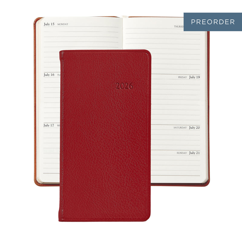 2026 Pocket Diary Red Traditional Leather