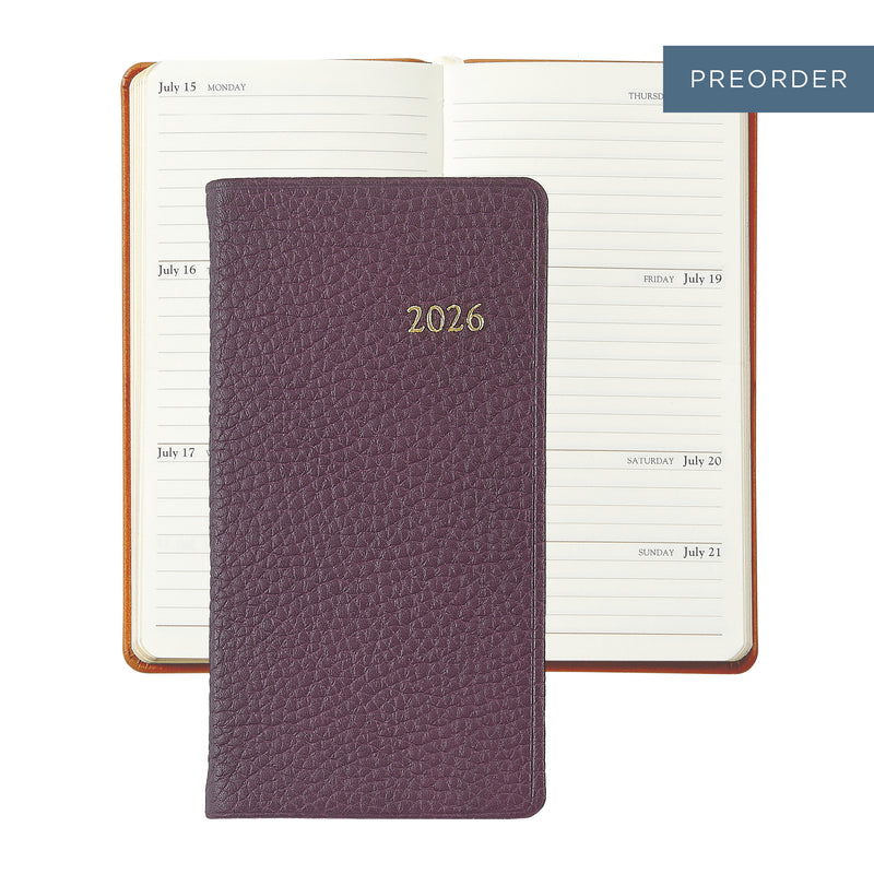 2026 Pocket Diary Wine Pebble Leather