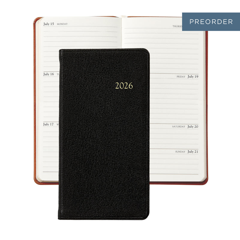 2026 Pocket Diary Black Goatskin Leather