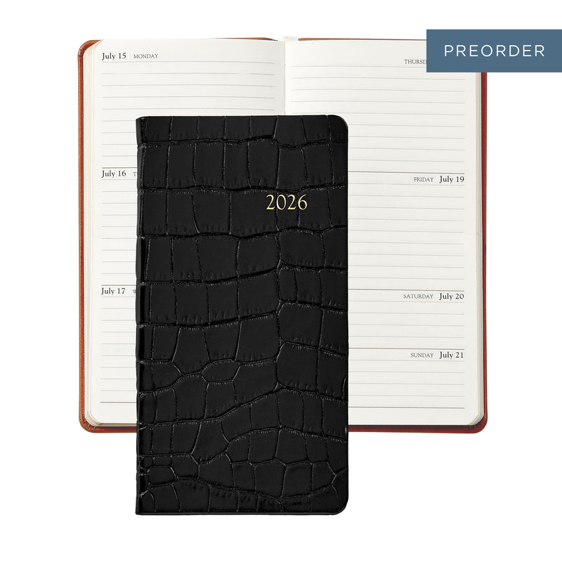 2026 Pocket Diary Black Embossed Crocodile Leather