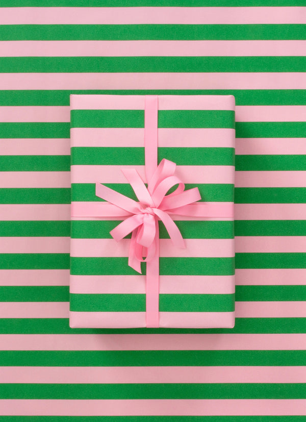 Wrapping Paper Roll - Stripe Pink & Emerald Green 10m