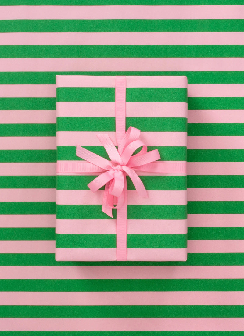 Wrapping Paper Roll - Stripe Pink & Emerald Green 10m