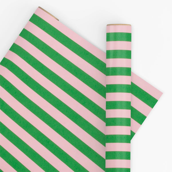 Wrapping Paper Roll - Stripe Pink & Emerald Green 10m