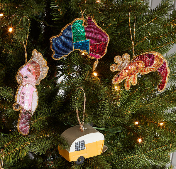 COCKATOO YELLOW CRESTED SEQUIN CHRISTMAS TREE DECORATION