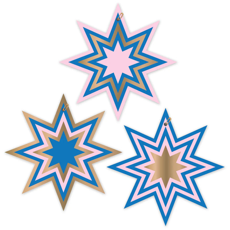 Starburst Gift tags Pink, blue & gold foil - Set of 6