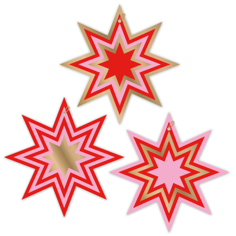 Starburst Gift tags Red, Pink & gold foil - Set of 6