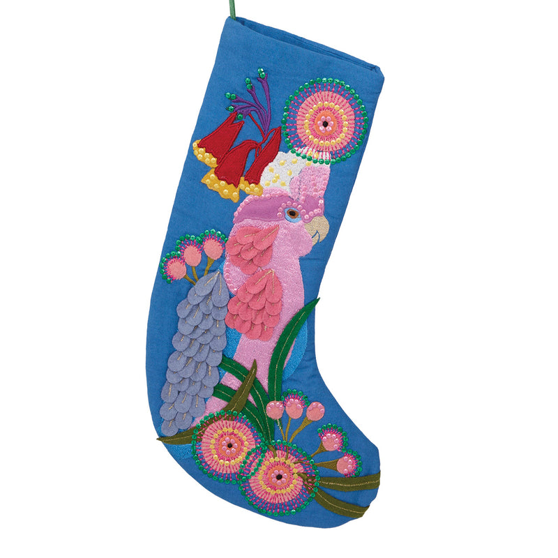 Galah Cockatoo Australian Christmas Stocking Blue