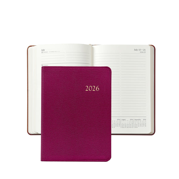 2026 Weekly Diary Azalea Pink Goatskin Leather