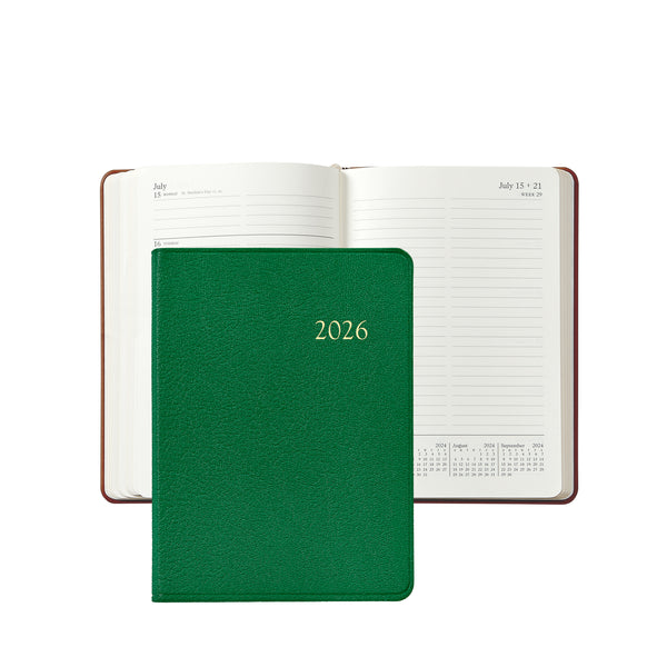2026 Weekly Diary Kelly Green Goatskin Leather