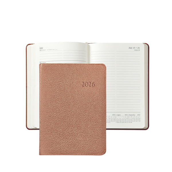 2026 Weekly Diary Rose Gold Goatskin Leather