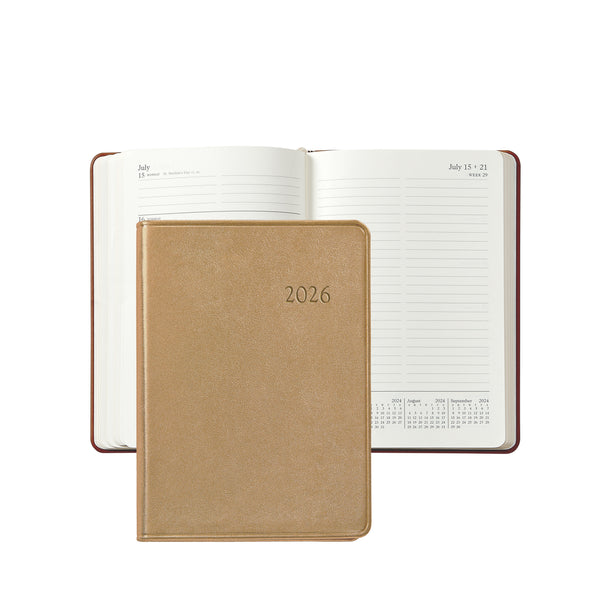 2026 Weekly Diary White Gold Goatskin Leather